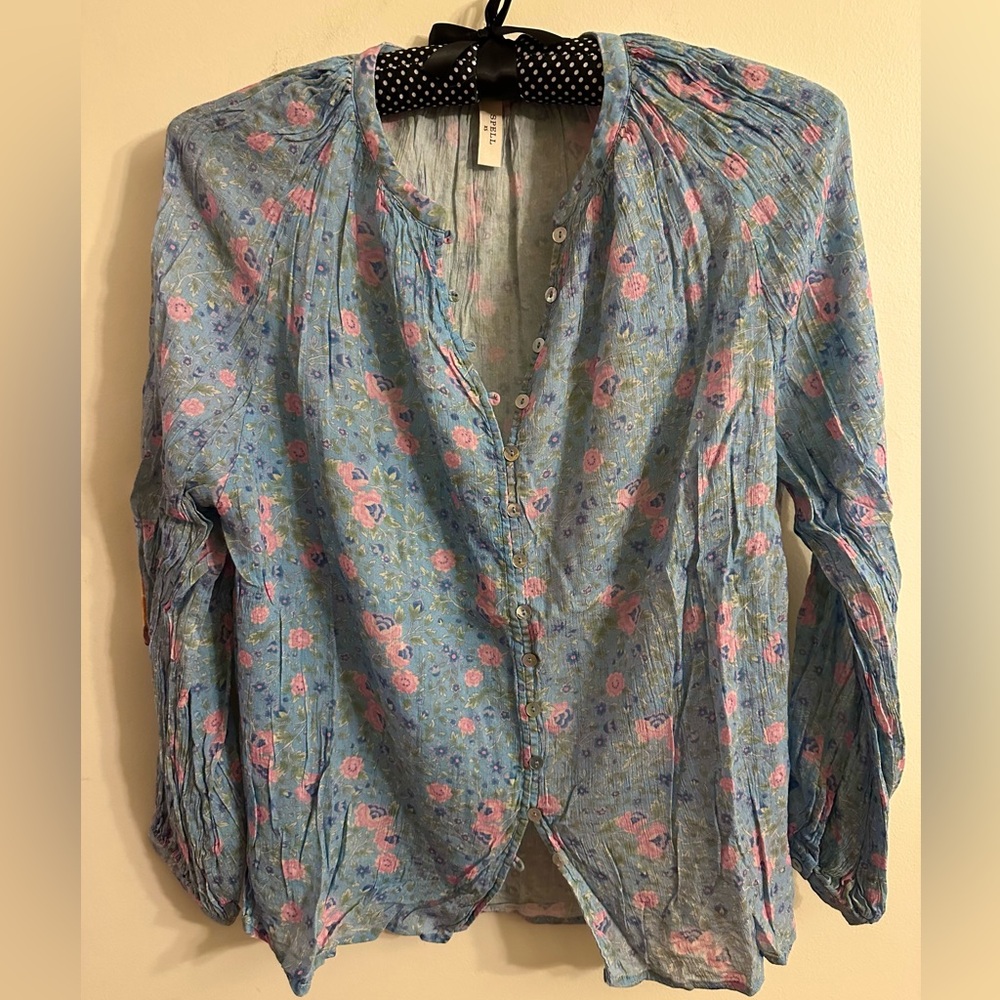 🔥🔥 SPELL Blue and Pink Floral Blouse